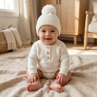 Vêtements pour bébé unisexes personnalisés, ensemble de combinaison en tricot blanc, bonnet à pompon, tenue de pull pour bébé, vêtements de boutique pour l'automne et l'hiver, OEM