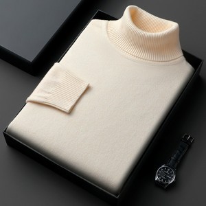 Pull d'hiver décontracté pour hommes Top col haut tricoté ample couleur unie polyvalent nouveau <span class=keywords><strong>logo</strong></span> teint uni lavé <span class=keywords><strong>sur</strong></span> le devant - Product Image 5