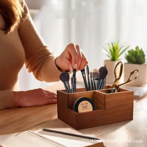 Wooden Desktop Organizer With Compartments Solid Wood Office Pen Holder Storage <b>Box</b> For <b>Makeup</b> Brushes And Stationery - Product Image 1