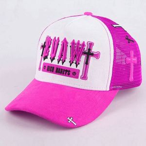 หมวกเบสบอลทรงทรัคเกอร์แบบตาข่าย 5 ชิ้น ปรับแต่งได้ ปีกโค้งสำเร็จรูป ผ้าหนังกลับ  สำหรับทุกเพศ  ปักโลโก้  ลายทางแฟชั่น - Product Image 2