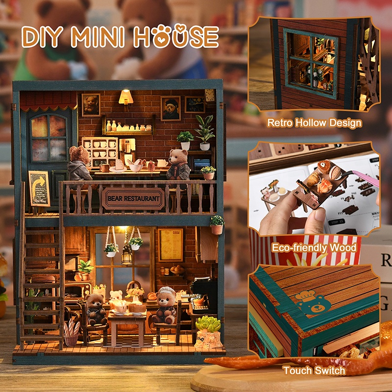 Bear Restaurant DIY Miniature House & Book Nook Kit