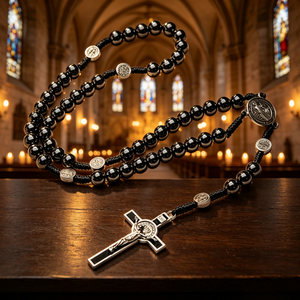 Élégantes chaînes de prière catholiques avec connecteur Ilo et argent plaqué or, bracelet à sept nœuds, mini pendentif Saint Benoît - Product Image 5