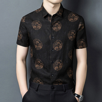 Chemise décontractée pour homme en soie de mûrier craquelée de style chinois, à motif floral, anti-boulochage, à manches courtes. Vente en gros disponible.