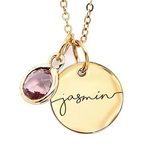 Collier pendentif rond plaqué or Qingqian avec pierre de naissance et gravure de nom pour femme, à porter au quotidien - Product Image 5