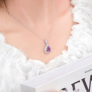 Collier Pendentif Double Halo en Améthyste Vente en Gros, Argent Sterling 925, Grenat Naturel Taille Poire 8*10mm, Bijoux Fins - Product Image 4