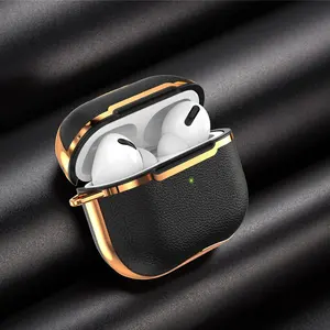 Funda para Airpods Pro 2 con gancho, funda para auriculares galvanizada en oro negro, funda para auriculares para Apple <span class=keywords><strong>Air</strong></span> Pod <span class=keywords><strong>3</strong></span> Pro de segunda generación - Product Image 1