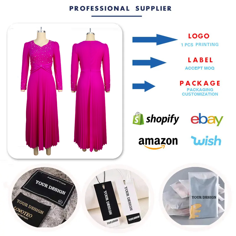 Trendy Gowns for Women Evening Dresses V-neck Long Sleeve Beaded Pleated  Maxi Dress Ladies Slim Formal Party Dress| Alibaba.com