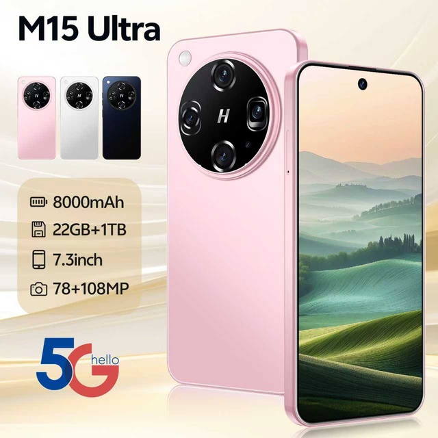 Real High Quality Smartphone 5G M15 ultra 22Gb+1TB Android 15 7.3-inch HD Screen Hot Selling Global 5G M15 ultra Mobile Phones