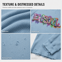 T-shirt Homme Personnalisé à Manches Longues en Maille Gaufrée Effet Vieilli, Col Rond, Imprimé Graffiti, Décontracté, Thermique, pour Tenue Décontractée ou de Nuit, Fabricant