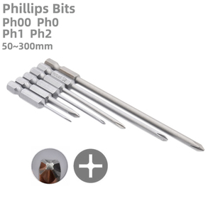 S2 hợp kim PH00 PH0 PH1 PH2 tuốc nơ vít chéo <span class=keywords><strong>Phillips</strong></span> <span class=keywords><strong>bit</strong></span> với 1/4 Hex Shank chiều dài 50 65 75 100 120 150 200 300 mét công cụ - Product Image 1