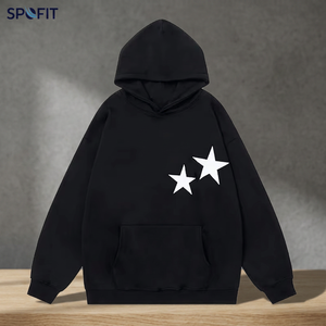 Sudadera con Capucha Oversize de Felpa para Otoño, 100% Algodón, Estampado Gráfico de Estrella de Cinco Puntas Negra, Logotipo Personalizado de Fábrica, Ropa Casual Urbana - Product Image 3