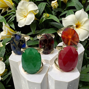 Bijoux de mode, pierres précieuses de guérison, lapis-lazuli, œil de tigre, améthyste, labradorite, pierre <span class=keywords><strong>cabochon</strong></span> ovale facettée, <span class=keywords><strong>bague</strong></span> ajustable en or pour femmes - Product Image 2