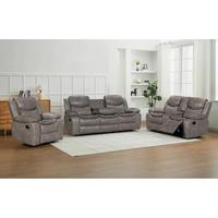 Ensemble de canapés inclinables manuels modernes HOMERS 3+2+1 en cuir aérien avec cadre en bois, massage extensible et porte-gobelets rafraîchissant