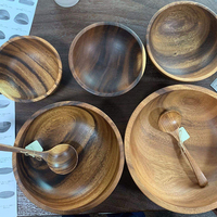 Plateau de rangement Fournitures de cuisine Cuillère en bois d'acacia Pelle Bol Cuillère Assiette à dîner Assiette à fruits Ensemble de vaisselle