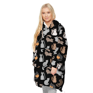 Kawaii-Sweat-shirt Sherpa pour Halloween, chat mignon, animaux de dessin animé, sweat-shirt à capuche surdimensionné et portable, couvertures avec poche géante - Product Image 3