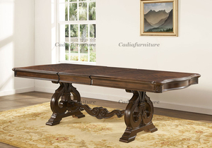 Tavolo da Pranzo Rettangolare in Legno Massello Stile Europeo con 8 Sedie, Design Tradizionale Intagliato a Mano - Product Image 6