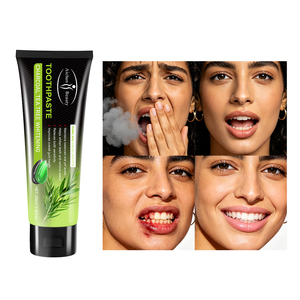 Prix de gros 100g Dentifrice blanchissant au <span class=keywords><strong>charbon</strong></span> et à l'arbre à thé Équilibre le pH buccal Haleine fraîche longue durée en vrac - Product Image 6