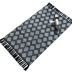 Bohemian Flat <b>Weave</b> Area Rug Geometric Pattern Black White Rectangle Washable Living Room Floor Mat Organic Cotton Jute Backing - Product Image 1