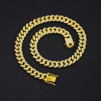 Collar de Cadena Cubana de 13 mm de Ancho, Estilo Hip Hop, con Incrustaciones de Circonitas, Color Oro, Plata y Oro Rosa, al por Mayor