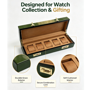 High Gloss Green Piano Paint Wood <b>Watch</b> Box 5 Position Velvet Lining Security Password Lock <b>Watch</b> Organizer Storage <b>Case</b> - Product Image 2
