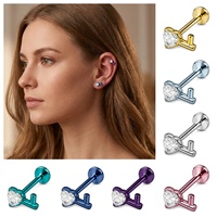 Bijou de piercing en titane ASTM F136, barre en forme de cœur à dos plat, avec zircone cubique, fileté intérieurement, pour cartilage, tragus, hélix, conque, lobe