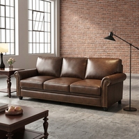 Canapé droit vintage américain pour petit salon, ensemble de meubles de maison en cuir véritable huilé, design moderne du milieu du siècle
