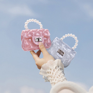 새로운 여성용 동전 지갑 진주 손잡이 반짝이 가루 핸드백 어린 소녀용 미니 백 PVC 크로스바디 작은 젤리 숄더백 - Product Image 3