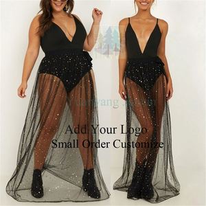 Vestido de encaje negro transparente con cuello en V y tirantes finos, venta al por mayor de fábrica - Product Image 1