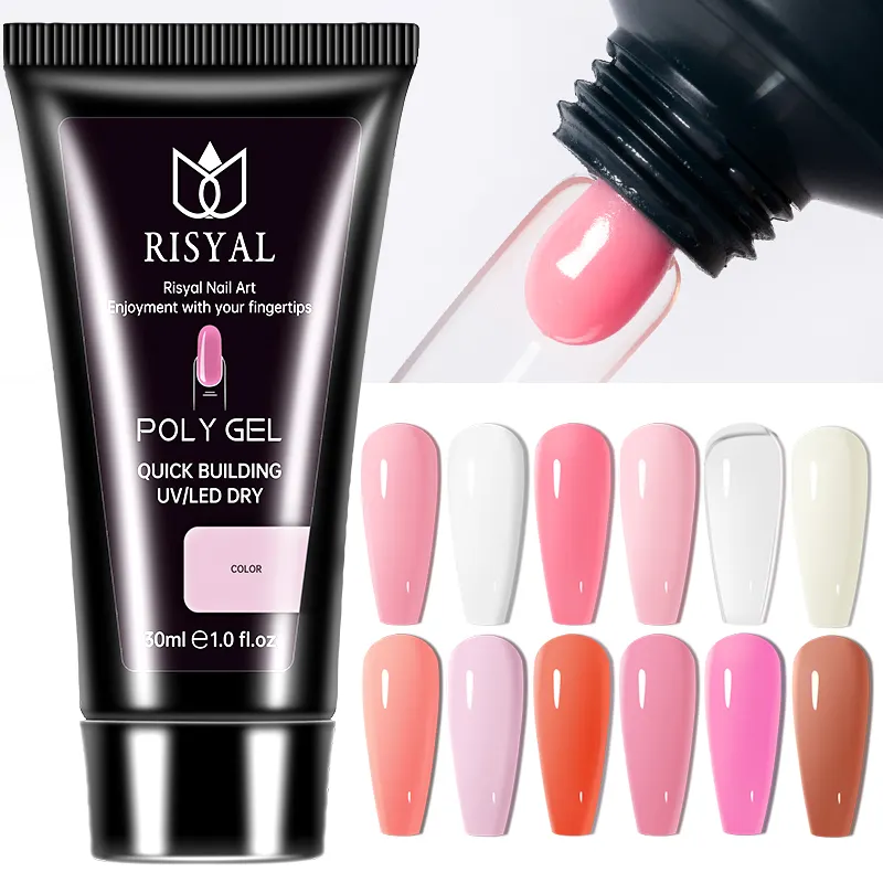 RISYAL Poly Gel Nail Supplies salon Private Label Jelly Gel 30ml Acrylic Glitter Color Gel Polish