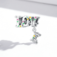 Vente en gros de perles breloque en argent sterling 925 lettres d'amour fleurs pour bracelet original bijoux à bricoler soi-même BSC518