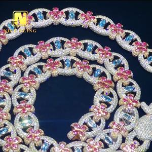 Nice Bling การออกแบบพิเศษที่กําหนดเอง 925 ดอกไม้เงินเครื่องประดับตาปีศาจโซ่คิวบาสีลูกบาศก์เซอร์โคเนียสร้อยคอสร้อยข้อมือหิน - Product Image 2