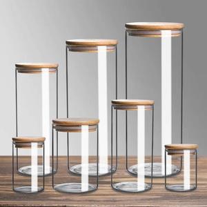 14oz High Borosilicate Glass Storage <strong>Jars</strong> with Bamboo Lids 500ml Kitchen Use Food <strong>Container</strong> Air Tight Glass <strong>Jars</strong> <strong>Set</strong> - Product Image 1