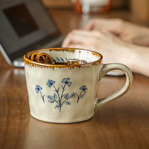 Vintage Flower Ceramic Coffee Cup Glazed Tea Mug for Office and Home - Product Image 5