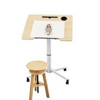 Bureau assis-debout réglable en hauteur avec vérin à gaz pneumatique, table de peinture mobile, roues verrouillables, design métallique moderne