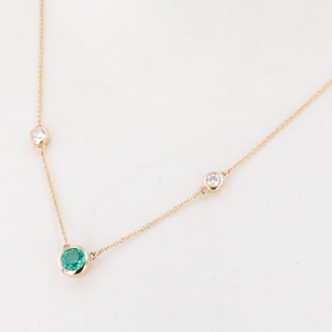 Collares de joyería fina de laboratorio, Esmeralda, Colombia, piedra redonda, Diamante de 14k, oro de 17 pulgadas - Product Image 2