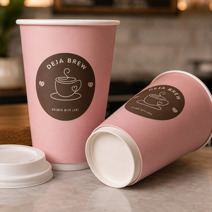 Bicchieri Ecologici Riciclati Bianchi con Coperchi per Bevande Calde e Fredde, Tazze da Caffè Usa e Getta a Doppia Parete Personalizzate con Coperchi - Product Image 2
