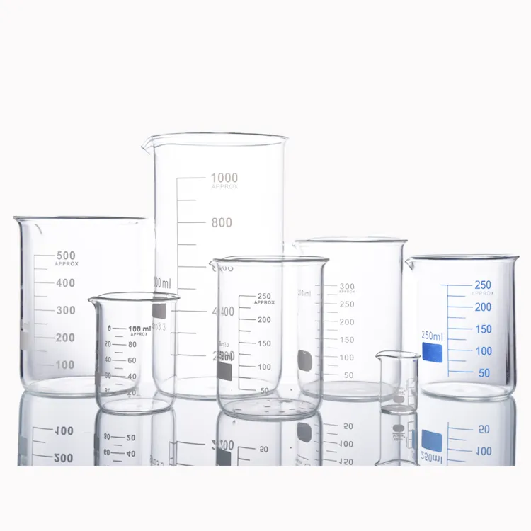 Gobelets en verre Borosilicate, bécher de laboratoire en verre de forme basse 10ml 250ml 500ml 1000ml 2000ml pour la vente en gros