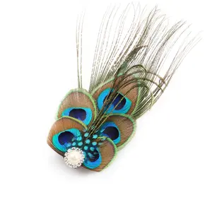 Chic Peacock Saç Aksesuarları-Peacock Tüy Klip-Donanma Boho Çiçek Tüy Tavuskuşu Düğün headpieces