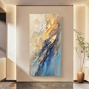 Hand Painted Abstract Oil <b>Painting</b> Rectangle Metal <b>Frame</b> Beige <b>For</b> Entryway Hallway Living Room Art - Product Image 1