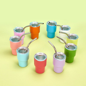 2 oz Mini tumbler sublimation shot glass with lid metal tumbler with straw lid USA hot sale miniature tumbler shot glass