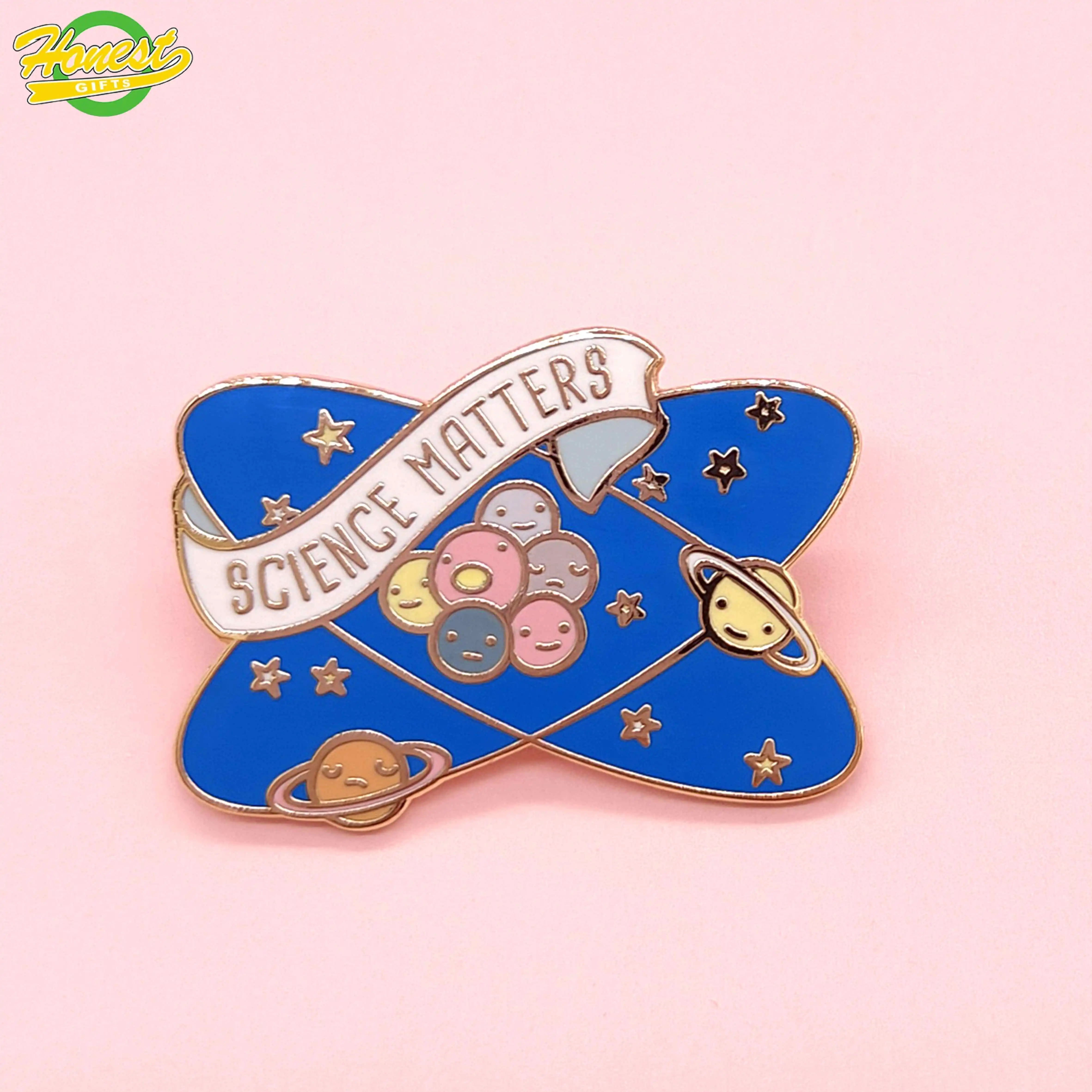 Science Matters Lapel Pin Planets Gift Box Premium Suit Team Custom Metal Caps Badge Enamel Pin