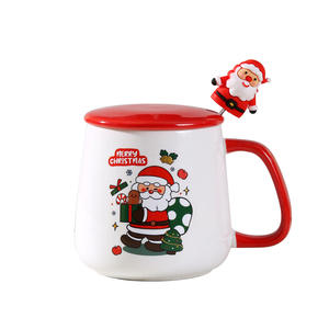 Taza de Cerámica Navideña Adorable con Tapa y Cuchara, Diseño de Santa y Alce, de Alta Estética, con Saludo de Mano, para Regalo Transfronterizo - Product Image 4