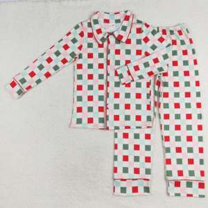 NO Tariffs Contact Us GLP1353 RTS Boutique Vestuário Mulheres Natal Xadrez Botão Calças de Manga Comprida 2025 Pijamas para Mulheres Set - Product Image 4