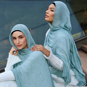 Moda retrò donna islamica tinto a mano veli di cotone ciuffo viscosa Khimar Hijab plissettato modale scialli turbanti per le signore - Product Image 2