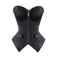 Ensemble corset et jupe noir à rayures pour femme grande taille 6XL, avec fermeture éclair, bustier sexy pour femmes
