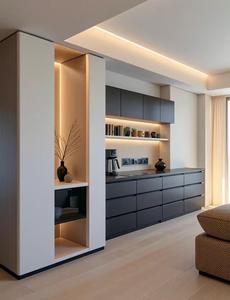 מזנון/ארון בופה מודרני מעץ עם מגירות אחסון ודלתות עם מדפים מתכווננים. - Product Image 1