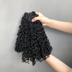 Capelli Umani Brasiliani Super <span class=keywords><strong>Double</strong></span> Drawn all'Ingrosso, Ricci Pixie, Colore Nero Naturale - Product Image 4