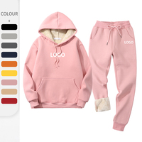 Survêtement en laine d'agneau rose pour femmes, vêtement d'hiver, épais, pantalon de survêtement, à capuche, jogging, personnalisé, nouveau,