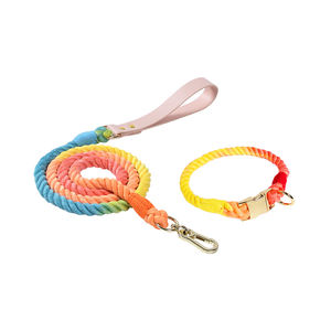 Loudik, venta al por mayor, stock personalizado, mango de cuero de lujo, correas para mascotas, cuerda trenzada de algodón hecha a mano, conjunto de Correa y <span class=keywords><strong>Collar</strong></span> para perros grandes - Product Image 3