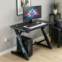Bureau de jeu en forme de Z 120x60cm en MDF avec bande lumineuse RGB pour salle de jeu et bureau à domicile